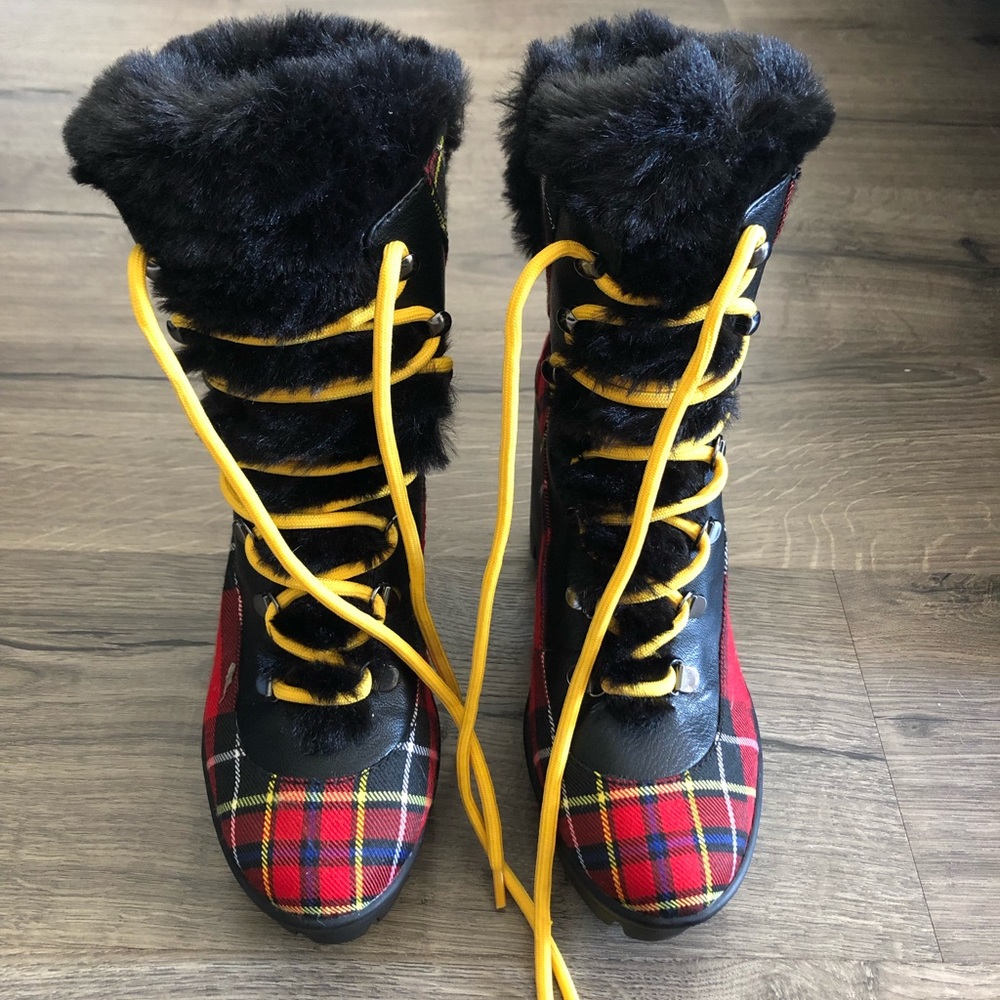 Jessica Simpson Milan Red Combo Kilt Plaid Size 8.5 boots